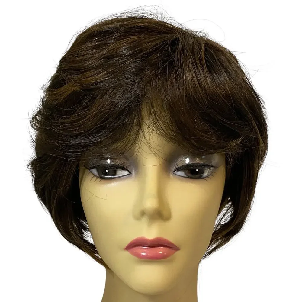 Human Hair Blend Wig Dk Brown Copper Frost Short Layered Pixie for Women A835W4 - Picture 7 of 9
